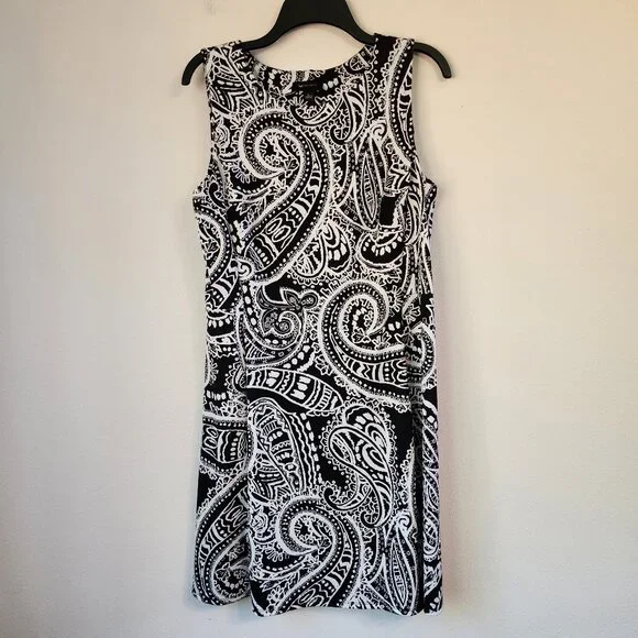Ab Studio Dresses | Ab Studio Midi Sleeveless Dress Sz L Black White Paisley Print, Polyester Blend | Color: Black/White | Size: L | Febesnewtro's Ab Studio Dresses | Ab Studio Midi Sleeveless Dress Sz L Black White Paisley Print, Polyester Blend | Color: Black/White | Size: L | Febesnewtro's